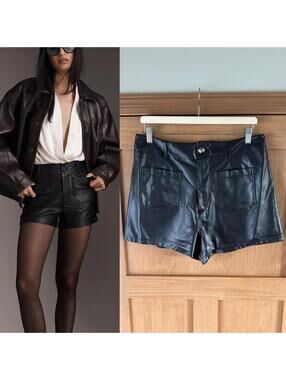 Anthropologie Maeve The Colette Black High Rise Faux Leather Shorts Women’s 32